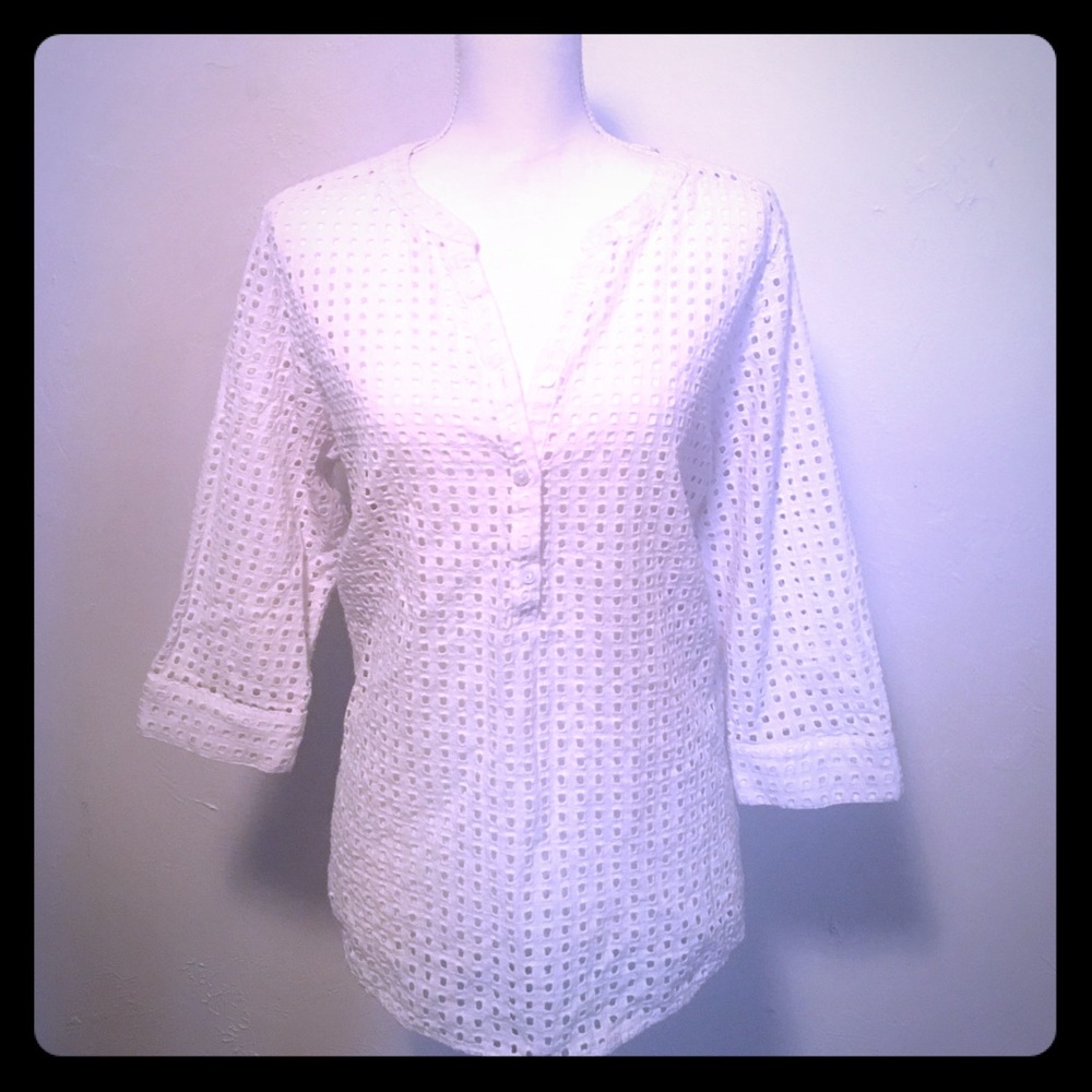 Liz Claiborne White Eyelet Tunic Top